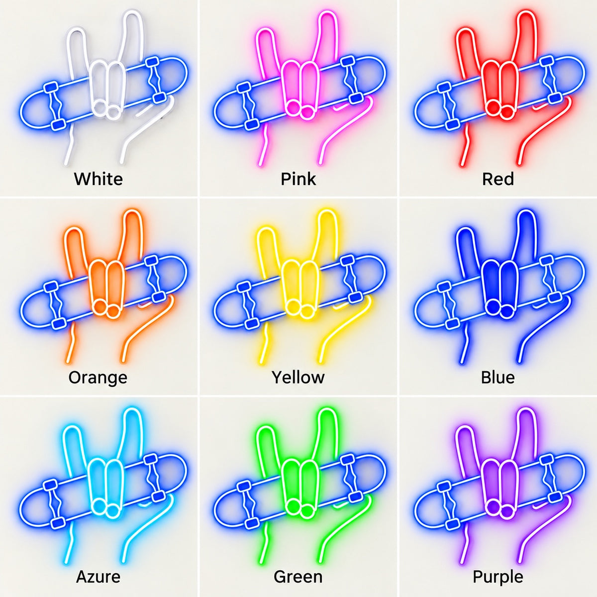 Rock Hand Skateboard LED Neon Sign - nine-color grid