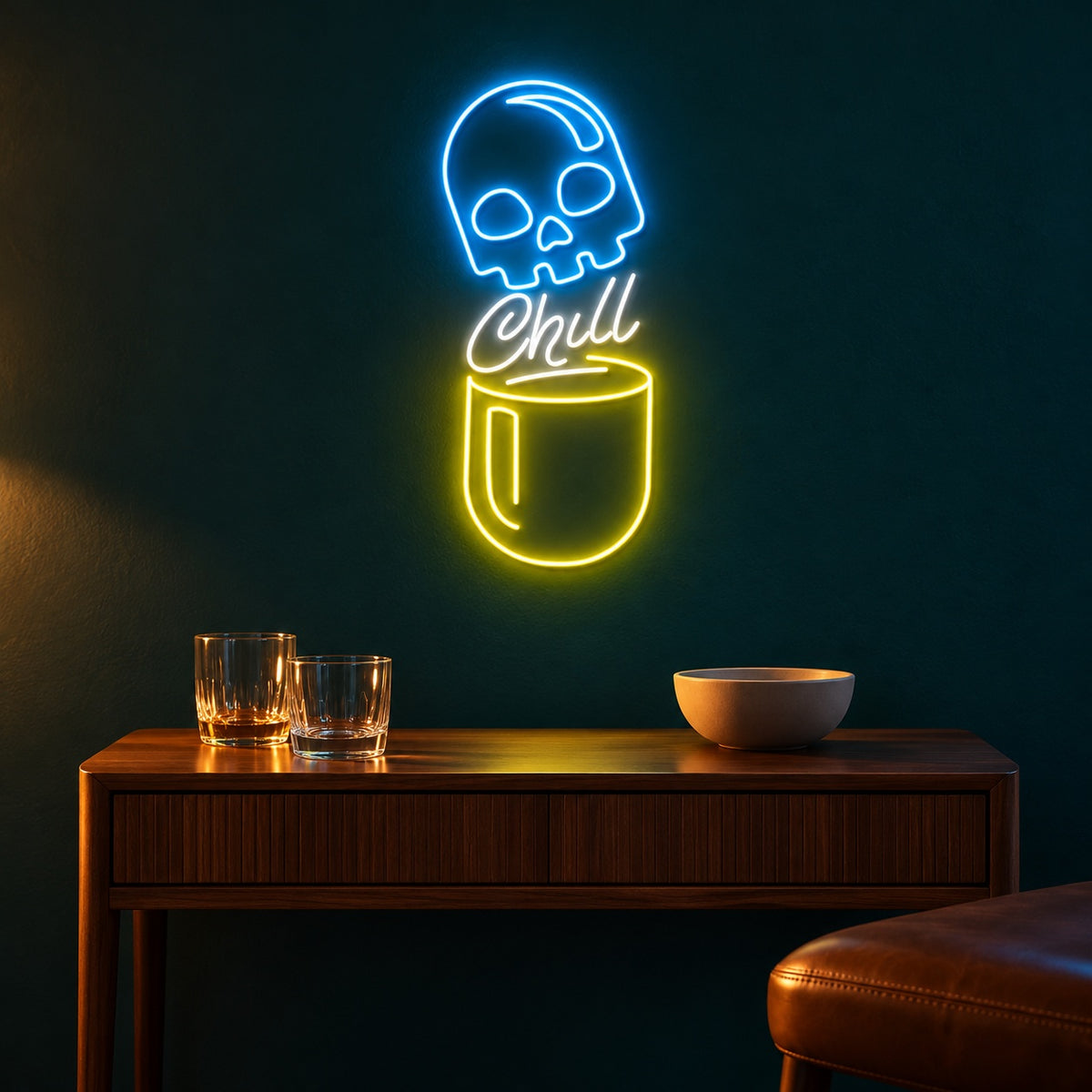 Skull Chill Cup LED Neon Sign - advertising view