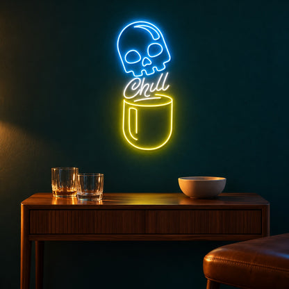 Skull Chill Cup LED Neon Sign - advertising view