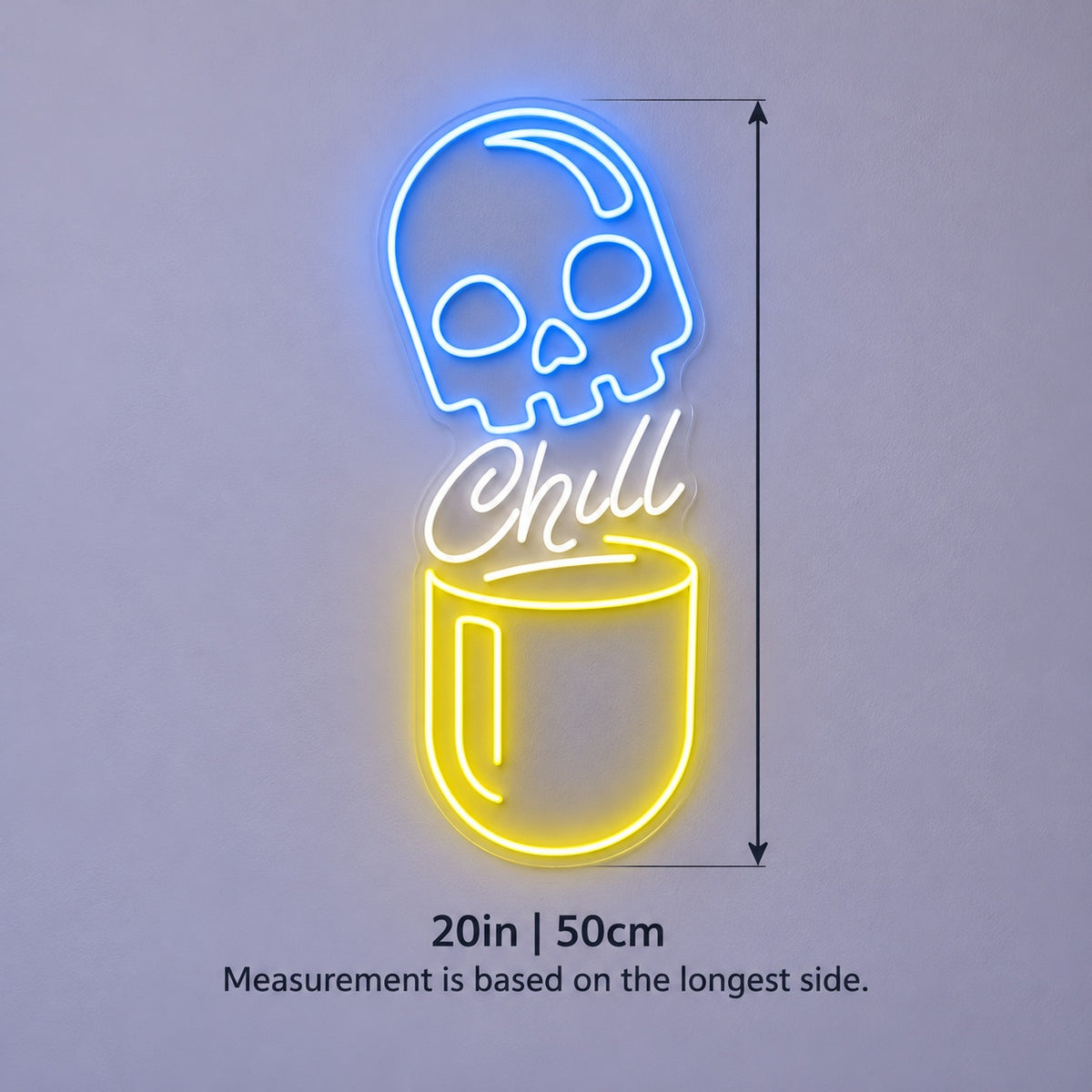 Skull Chill Cup LED Neon Sign - size guide