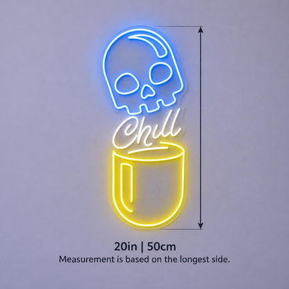 Skull Chill Cup LED Neon Sign - size guide