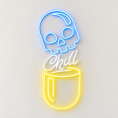 Skull Chill Cup LED Neon Sign - natural light view