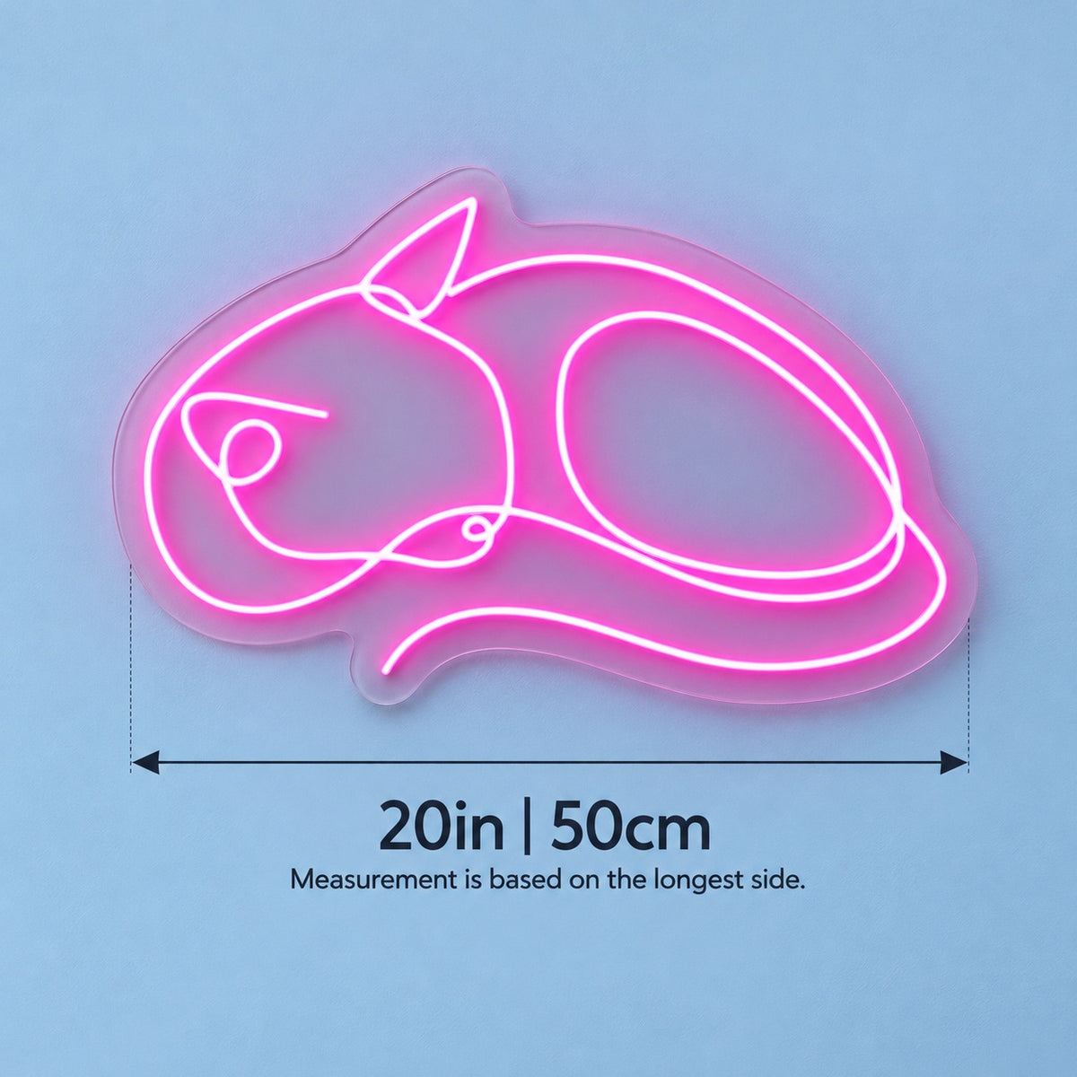 Sleeping Cat LED Neon Sign - size guide