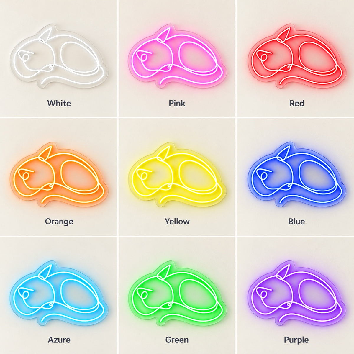 Sleeping Cat LED Neon Sign - nine-color grid