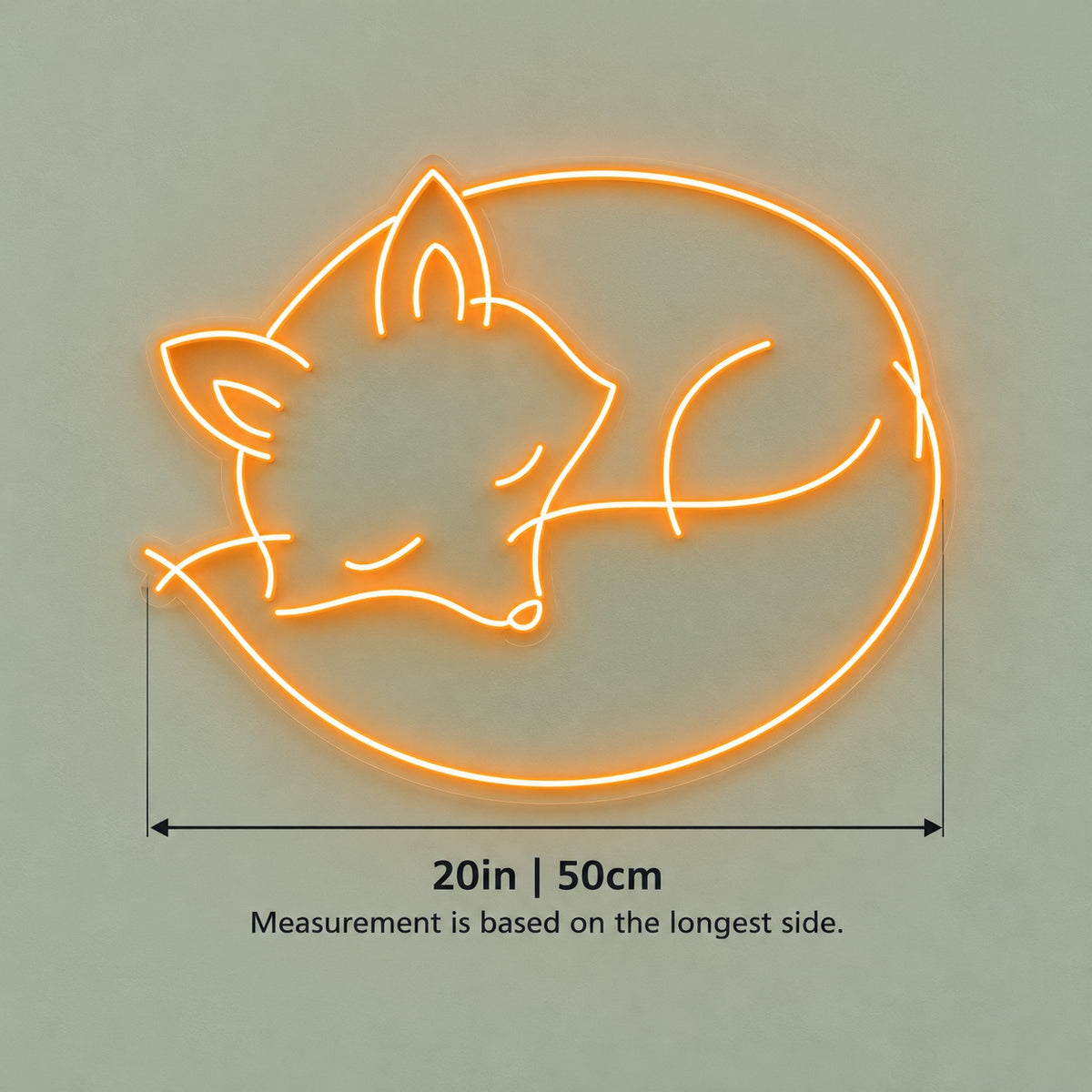 Sleeping Fox LED Neon Sign - size guide