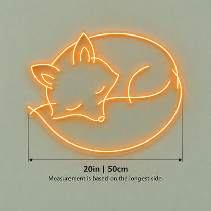 Sleeping Fox LED Neon Sign - size guide
