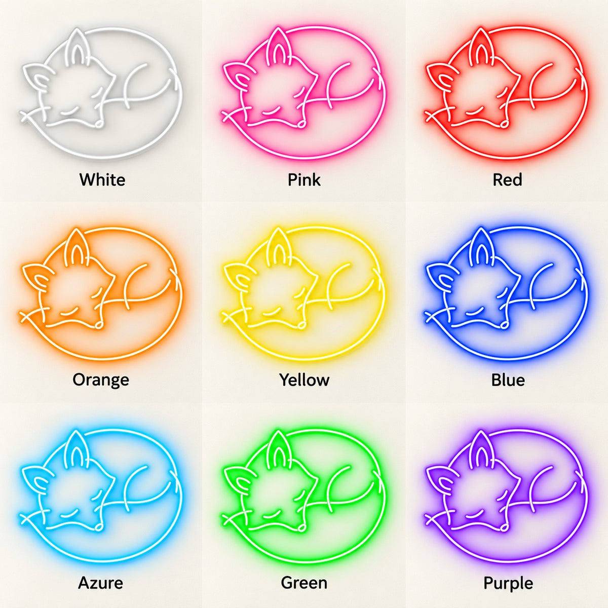 Sleeping Fox LED Neon Sign - nine-color grid