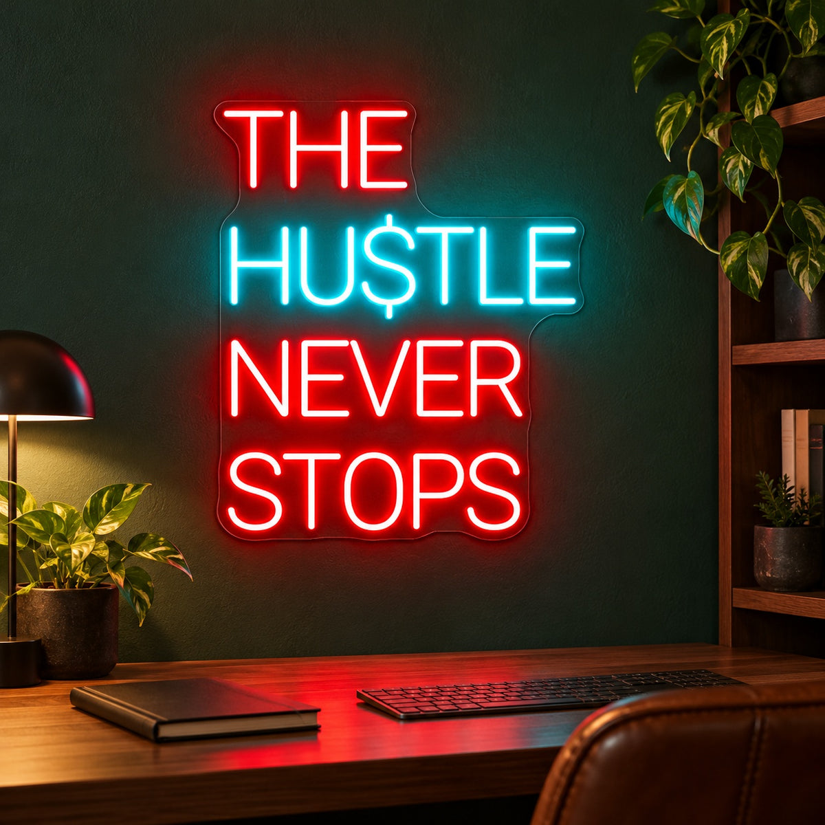 The Hustle Never Stops LED Neon Sign - advertising view