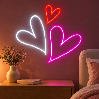 Triple Hearts LED Neon Sign - advertising view