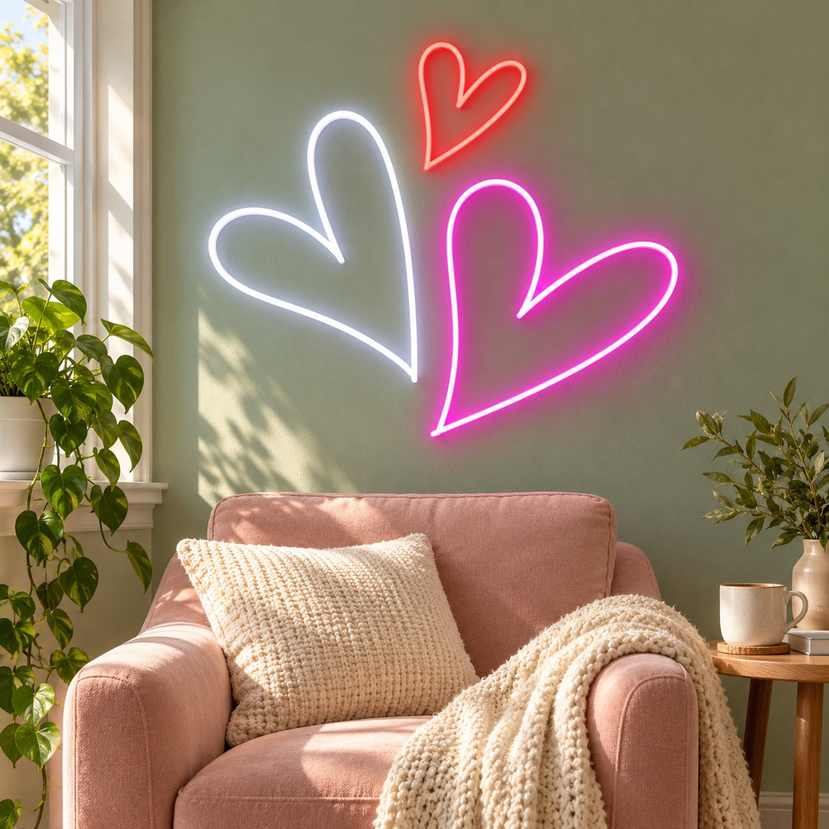 Triple Hearts LED Neon Sign - lifestyle view