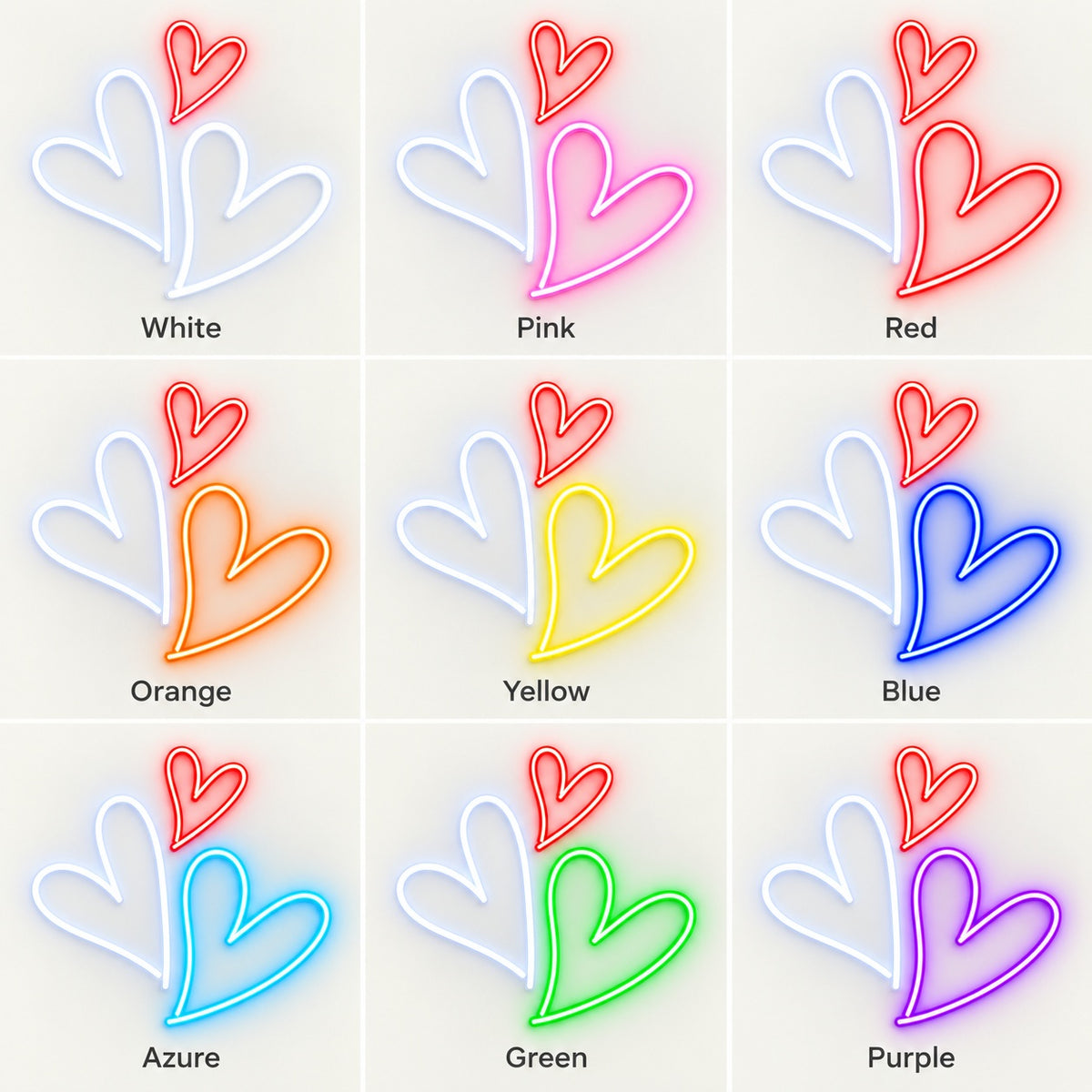 Triple Hearts LED Neon Sign - nine-color grid