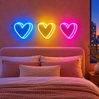Triple Hearts LED Neon Sign - advertising view