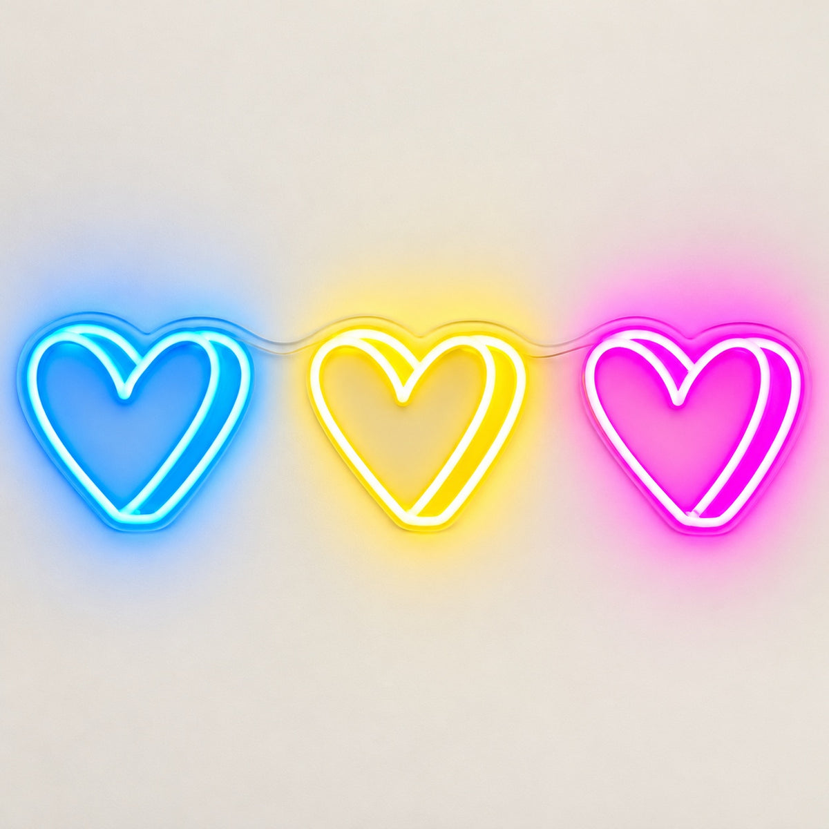 Triple Hearts LED Neon Sign - natural light view
