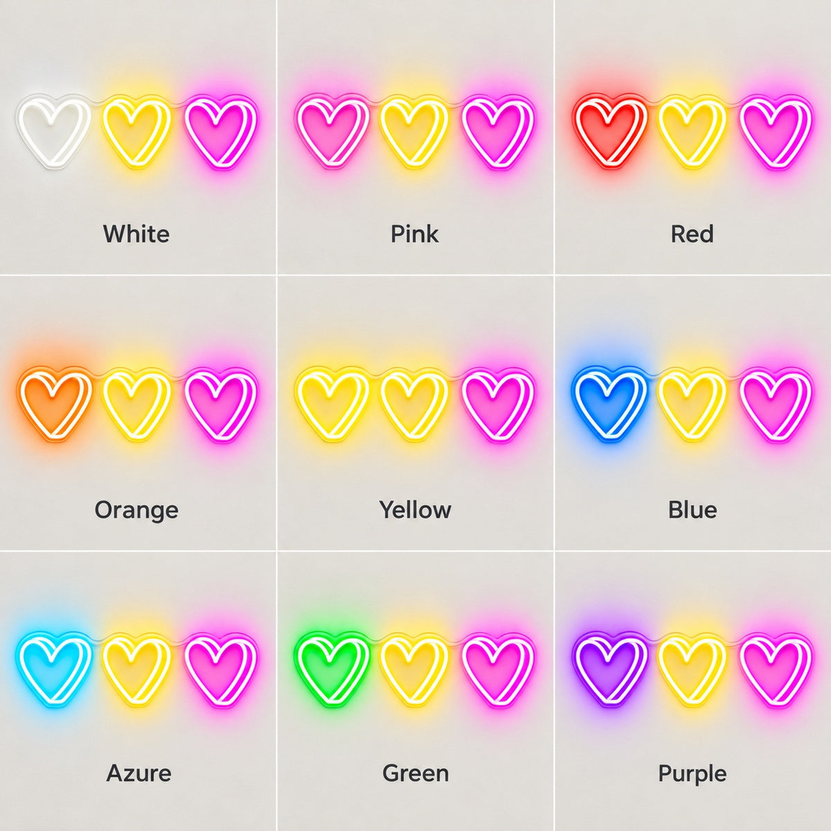 Triple Hearts LED Neon Sign - nine-color grid
