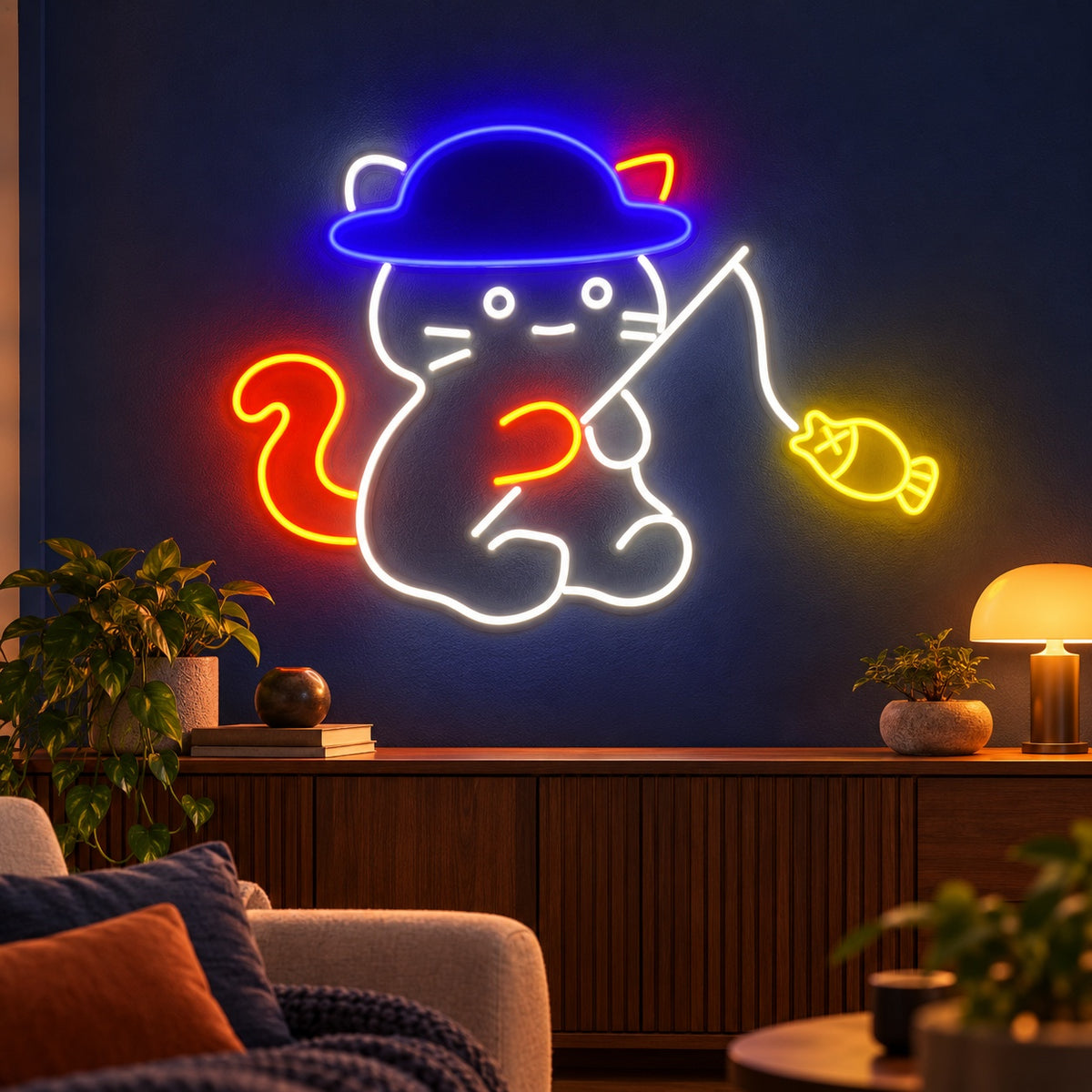 Witch Cat Fishing LED Neon Sign - advertising view
