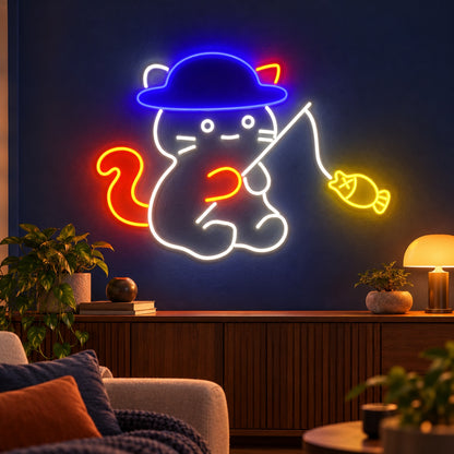 Witch Cat Fishing LED Neon Sign - advertising view
