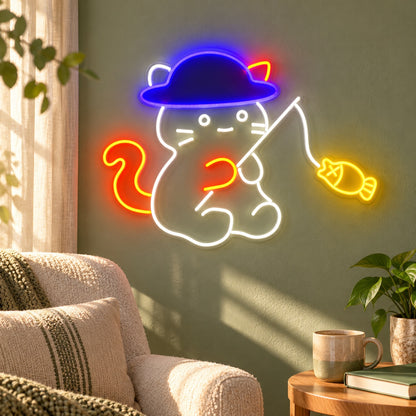 Witch Cat Fishing LED Neon Sign - lifestyle view