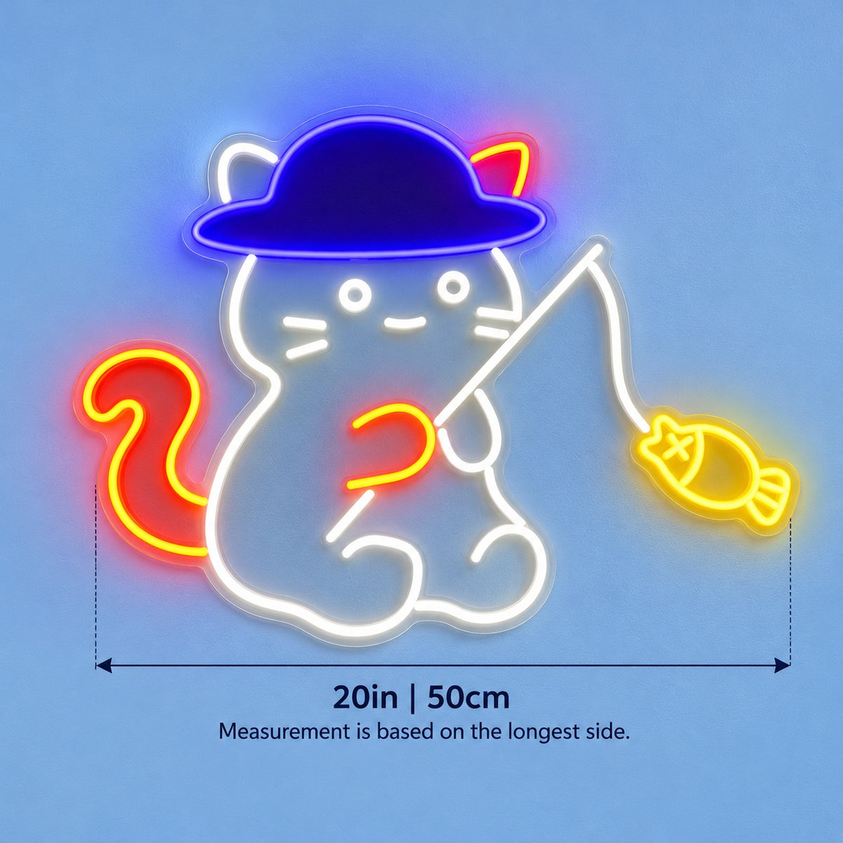 Witch Cat Fishing LED Neon Sign - size guide