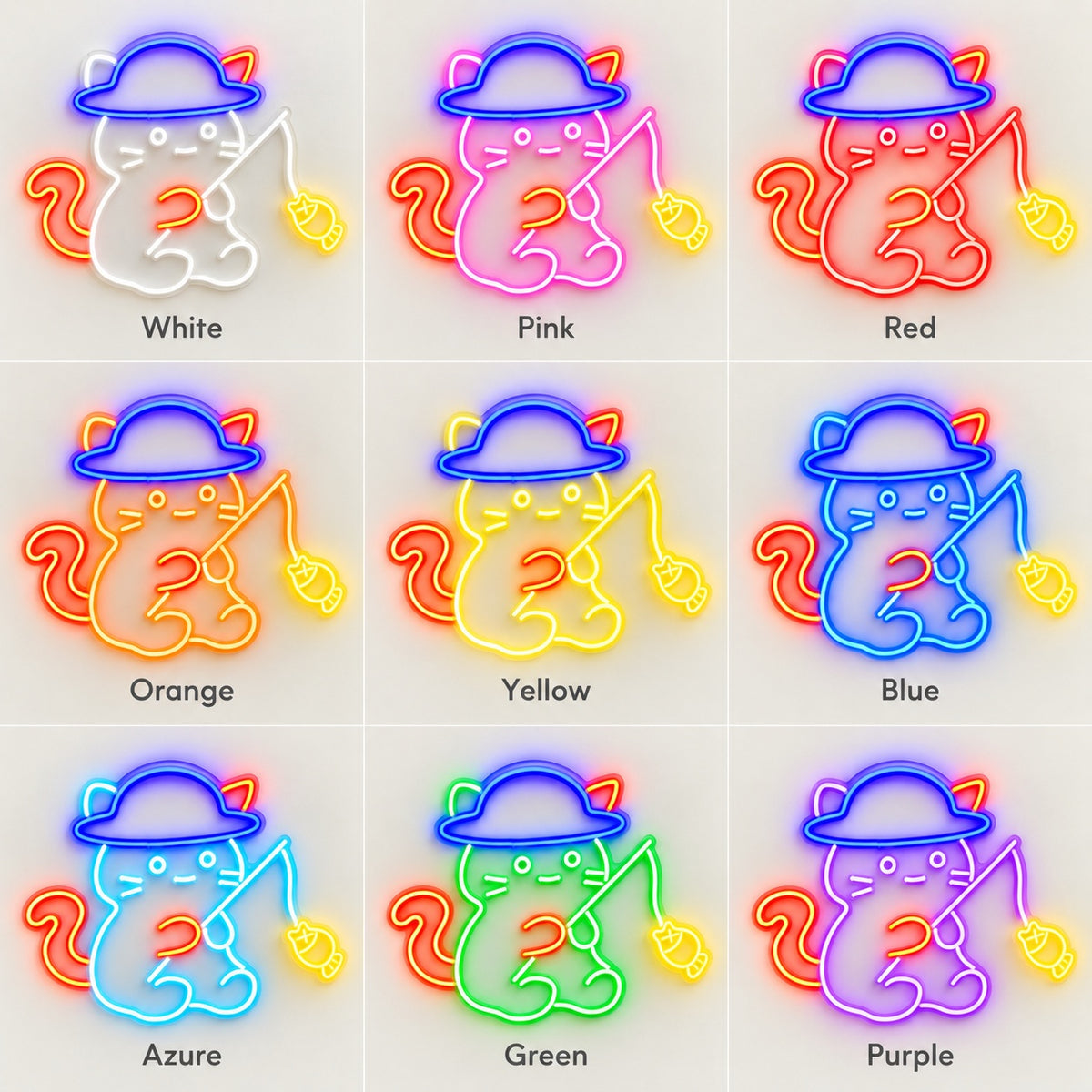 Witch Cat Fishing LED Neon Sign - nine-color grid