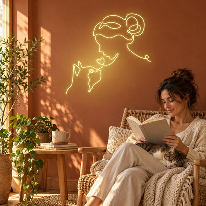 Woman And Cat LED Neon Sign - lifestyle view