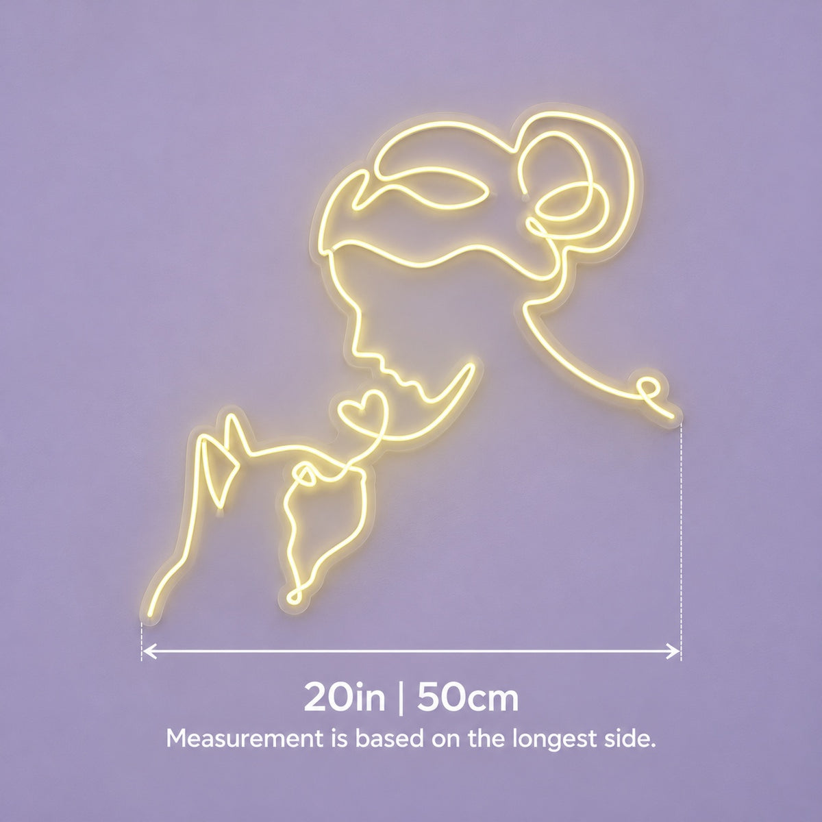 Woman And Cat LED Neon Sign - size guide