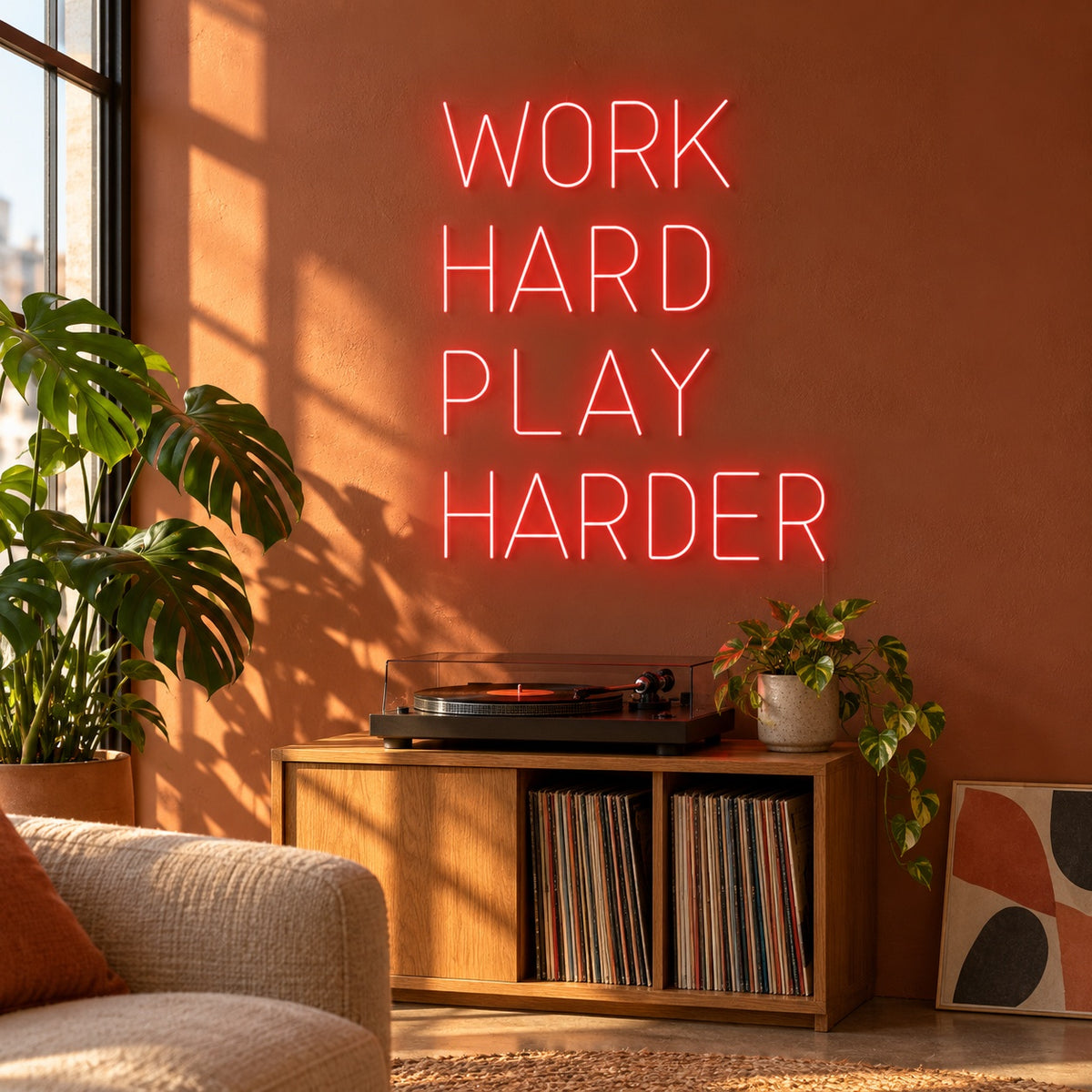 Work Hard Play Harder LED Neon Sign - lifestyle view