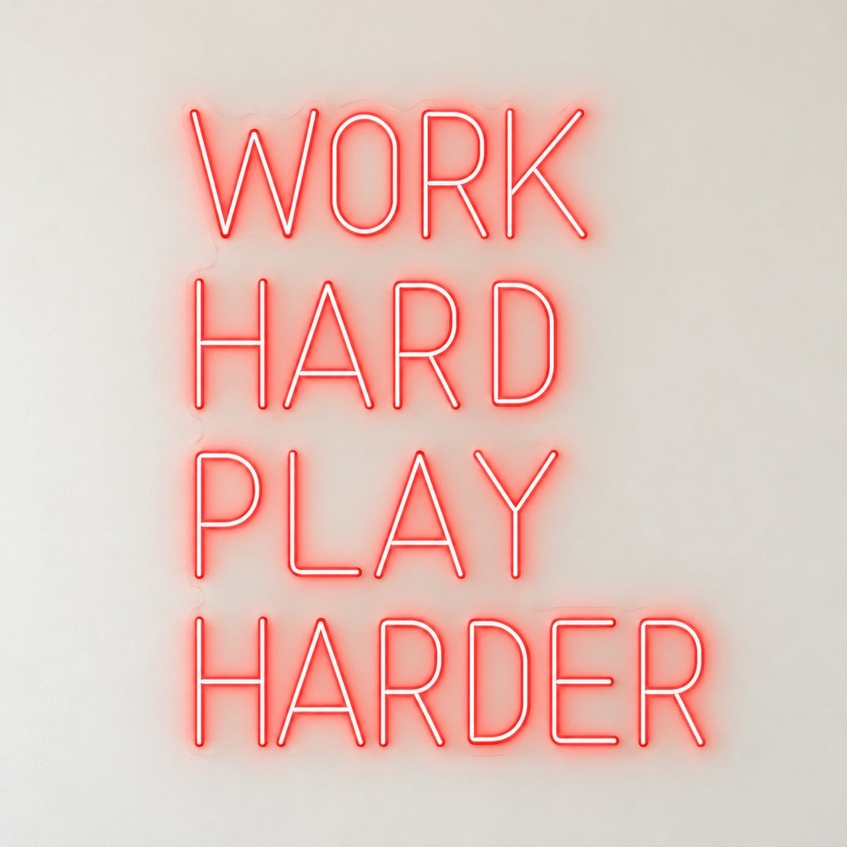 Work Hard Play Harder LED Neon Sign - natural light view