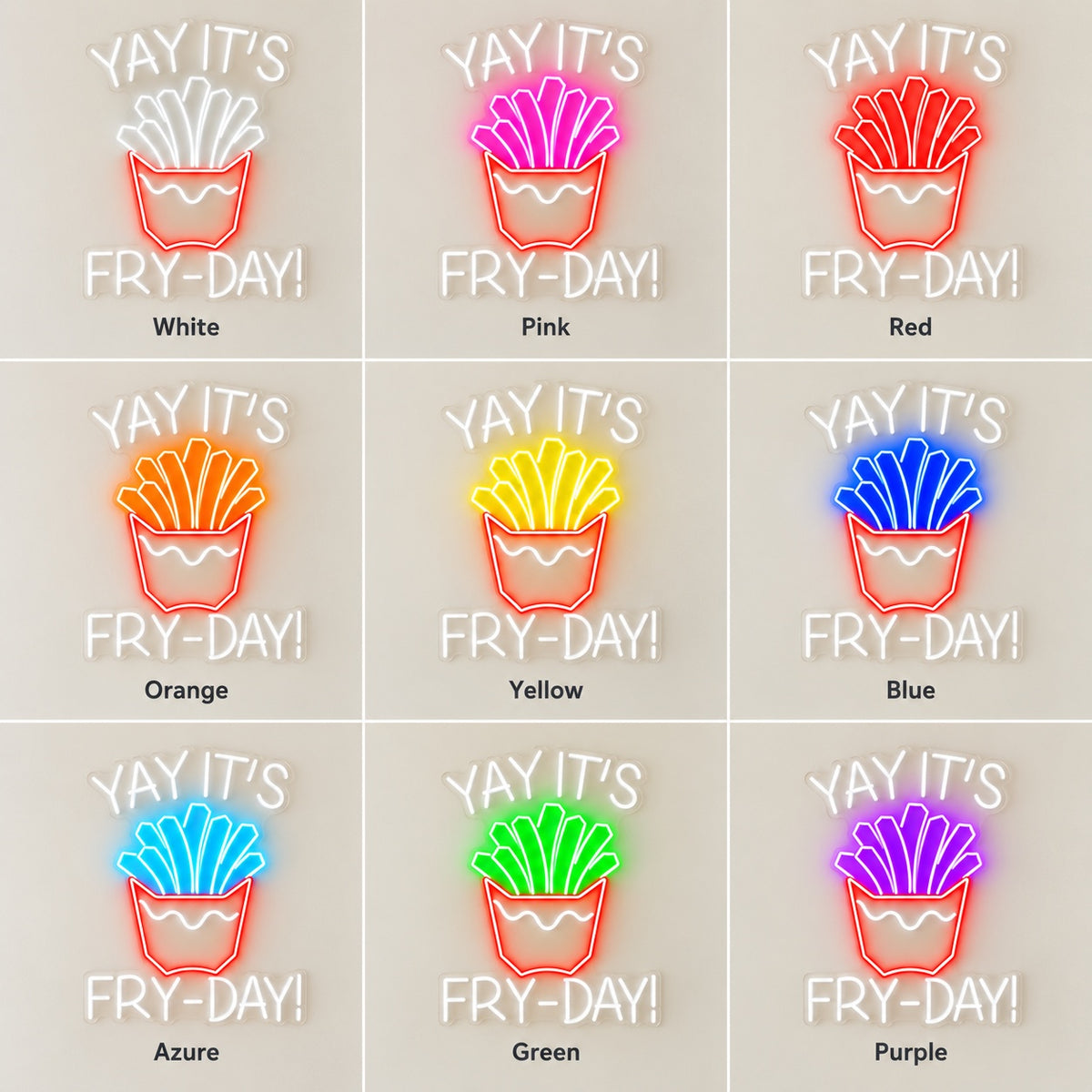 Yay It's Fry-Day LED Neon Sign - nine-color grid