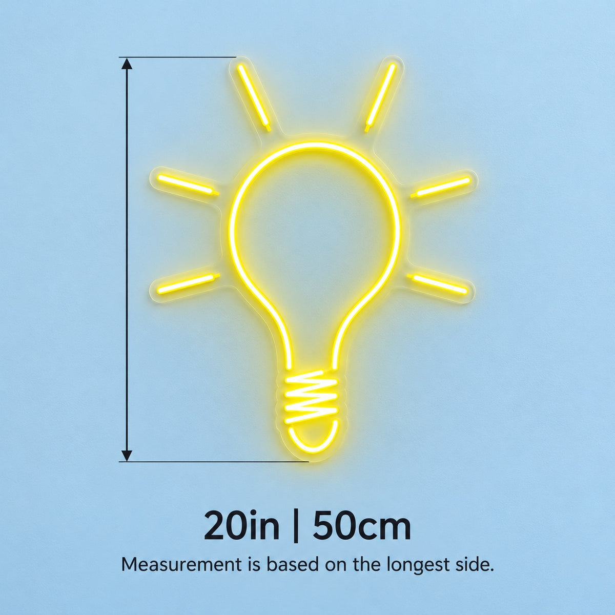 Light Bulb LED Neon Sign - size guide