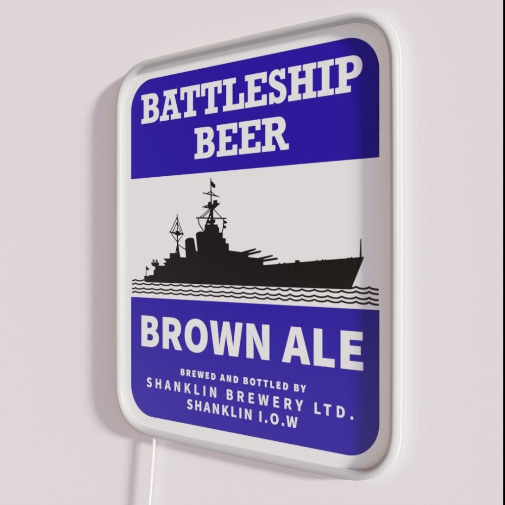 Battleship Beer Brown Ale Rgb Led Neon Sign - Neon sign mounted on wall in room