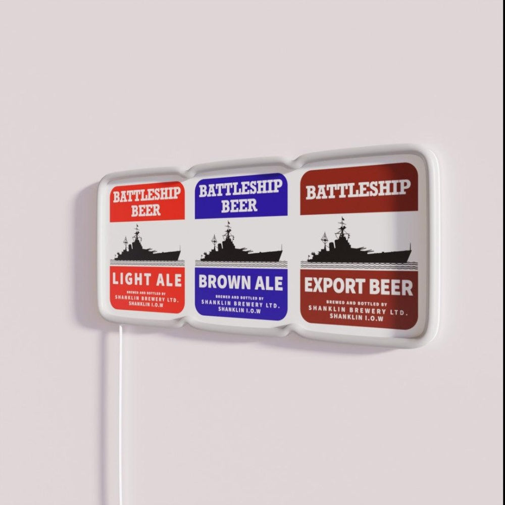 Battleship Beer Trio Rgb Led Neon Sign - Neon sign mounted on wall in room