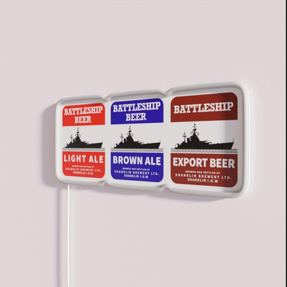Battleship Beer Trio Rgb Led Neon Sign - Neon sign mounted on wall in room