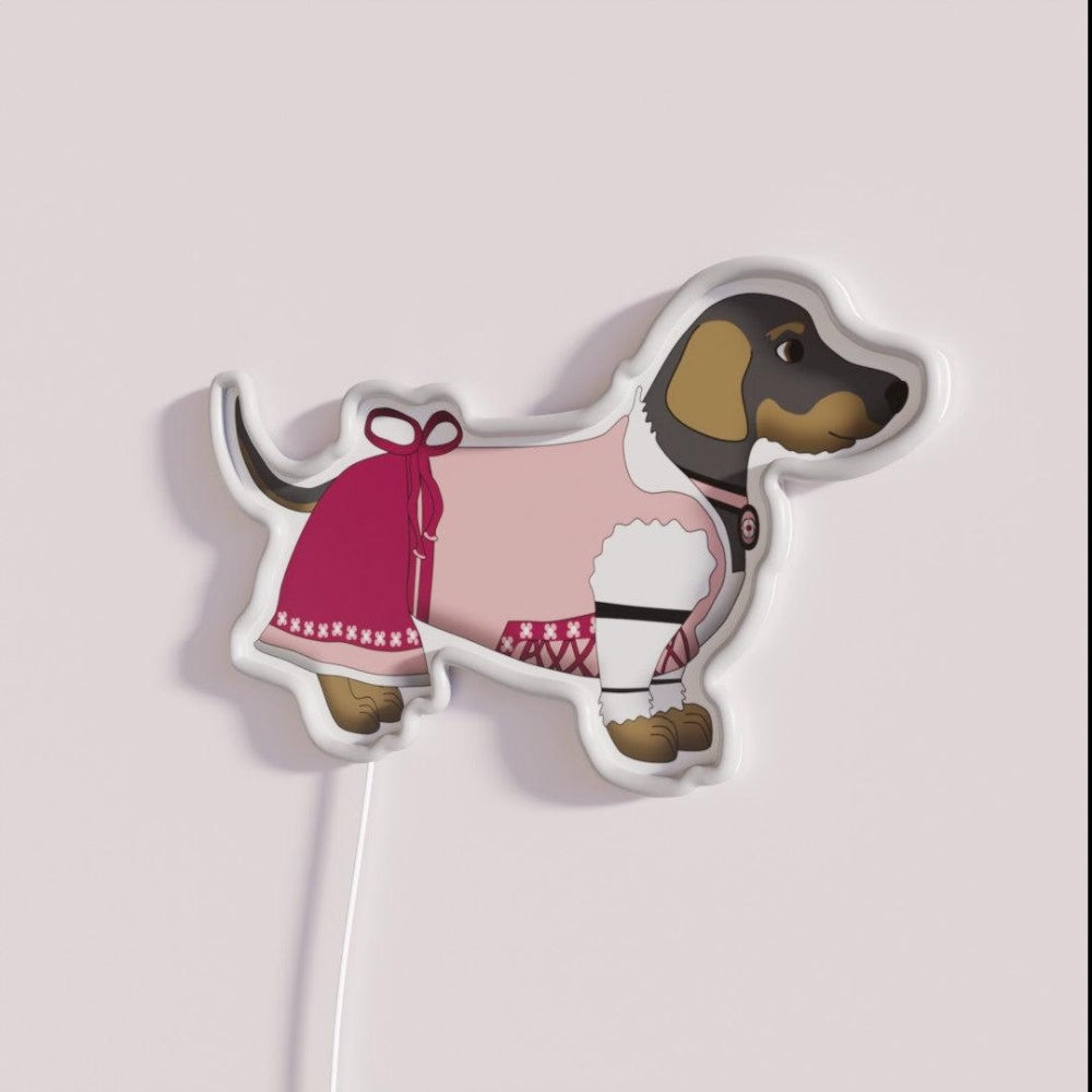 Bavarian Girl Dog Rgb Led Neon Sign - Neon sign mounted on wall in room