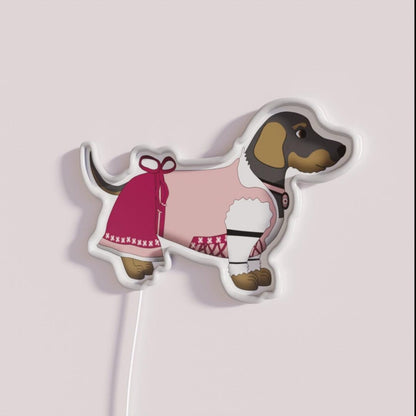 Bavarian Girl Dog Rgb Led Neon Sign - Neon sign mounted on wall in room
