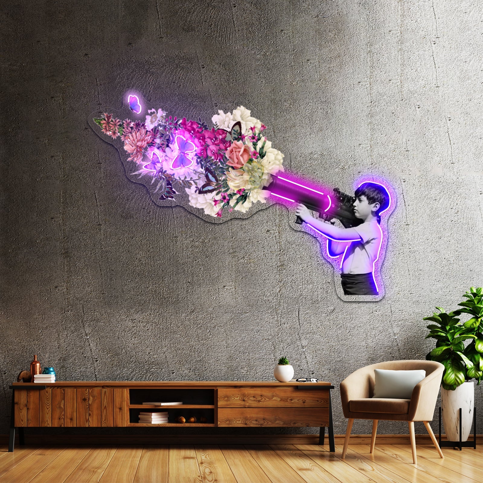 Bazooka Bouquet Street Art Graffiti Banksy Fan Artwork Led Neon Sign - Shineneon