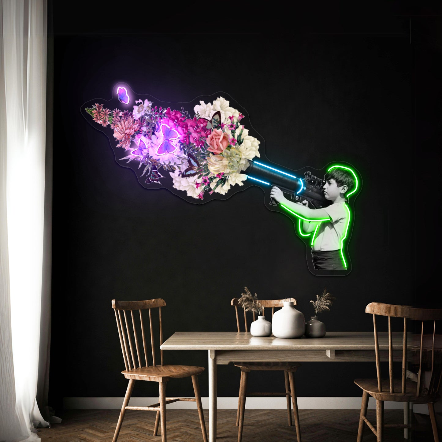 Bazooka Bouquet Street Art Graffiti Banksy Fan Artwork Led Neon Sign