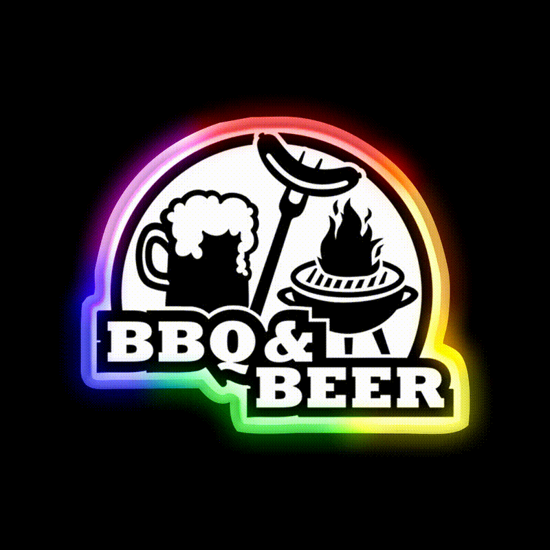 Bbq Barbecue Beer Bar Decor Led Neon Sign Rgb Color - LED neon sign close-up detail
