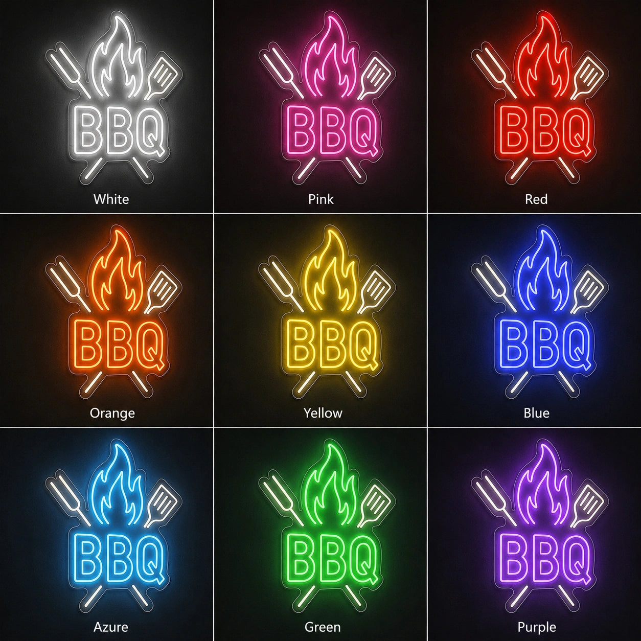 BBQ Fire Tools Neon Sign LED Neon Sign color grid