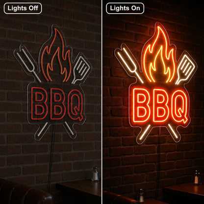 BBQ Fire Tools Neon Sign LED Neon Sign day and night comparison