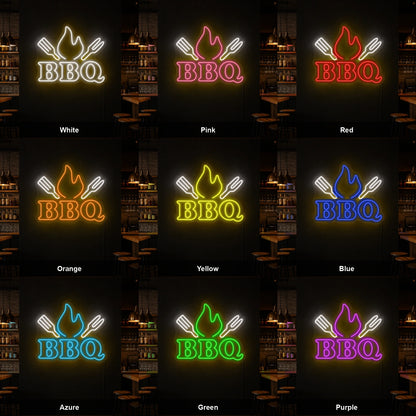 BBQ Flame And Grill Tools LED Neon Sign color grid