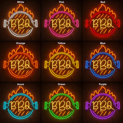 BBQ Flame Grill LED Neon Sign day and night comparison