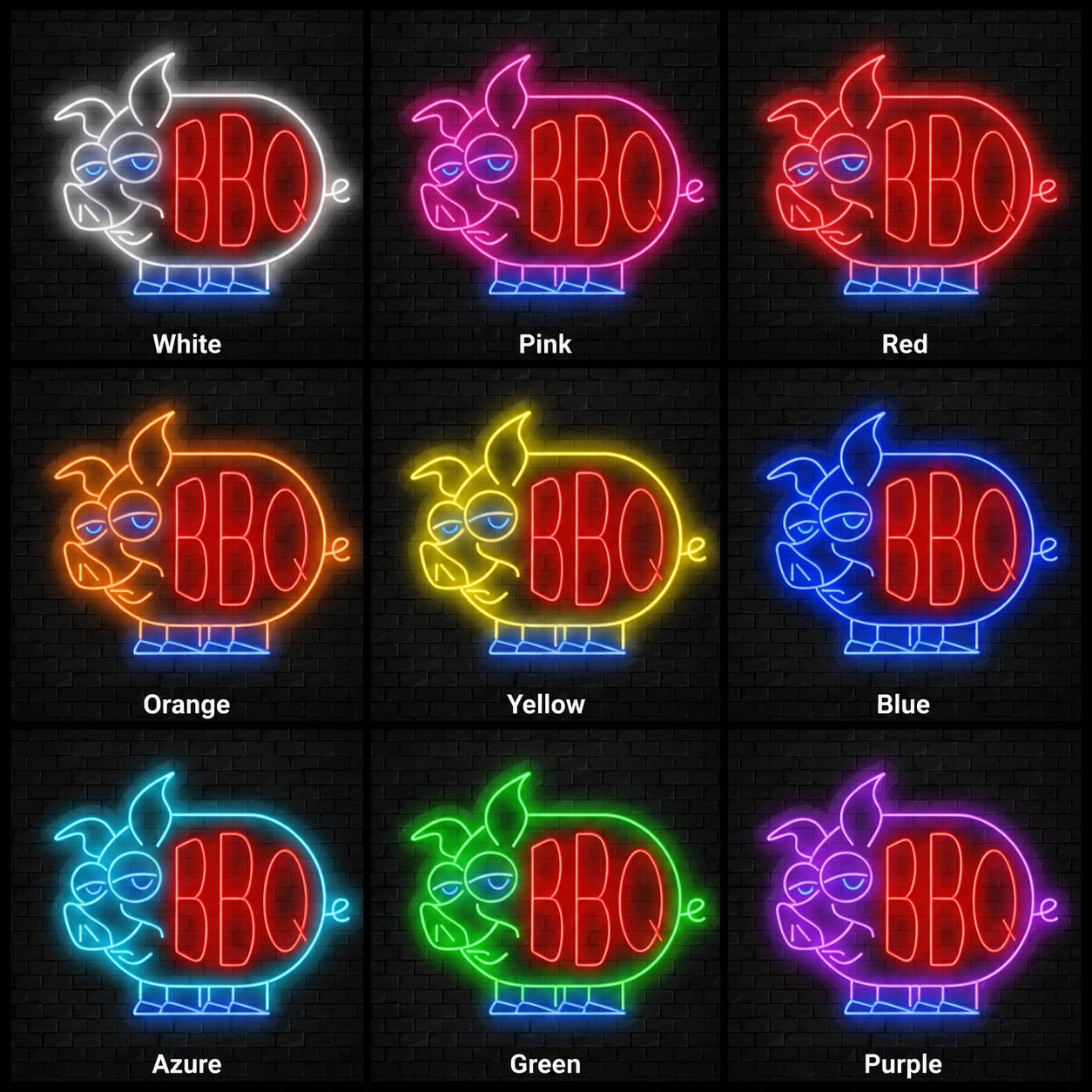 BBQ Letters Neon Sign LED Neon Sign color grid