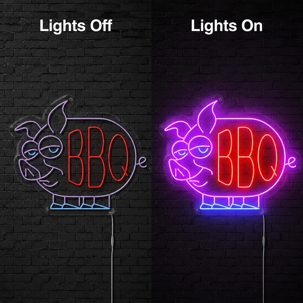 BBQ Letters Neon Sign LED Neon Sign day and night comparison