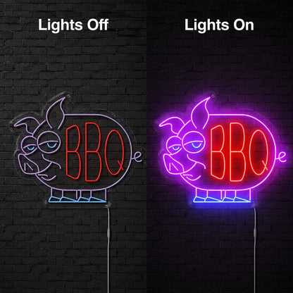 BBQ Letters Neon Sign LED Neon Sign day and night comparison