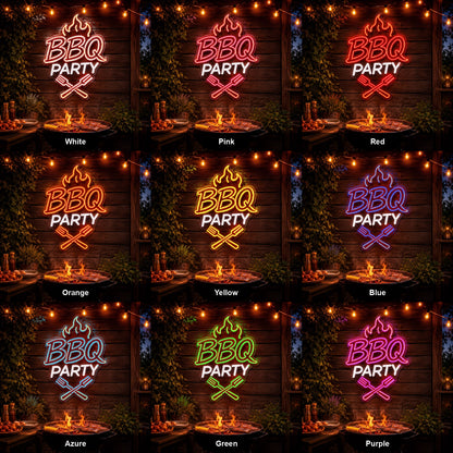BBQ Party Fork And Spatula LED Neon Sign color grid