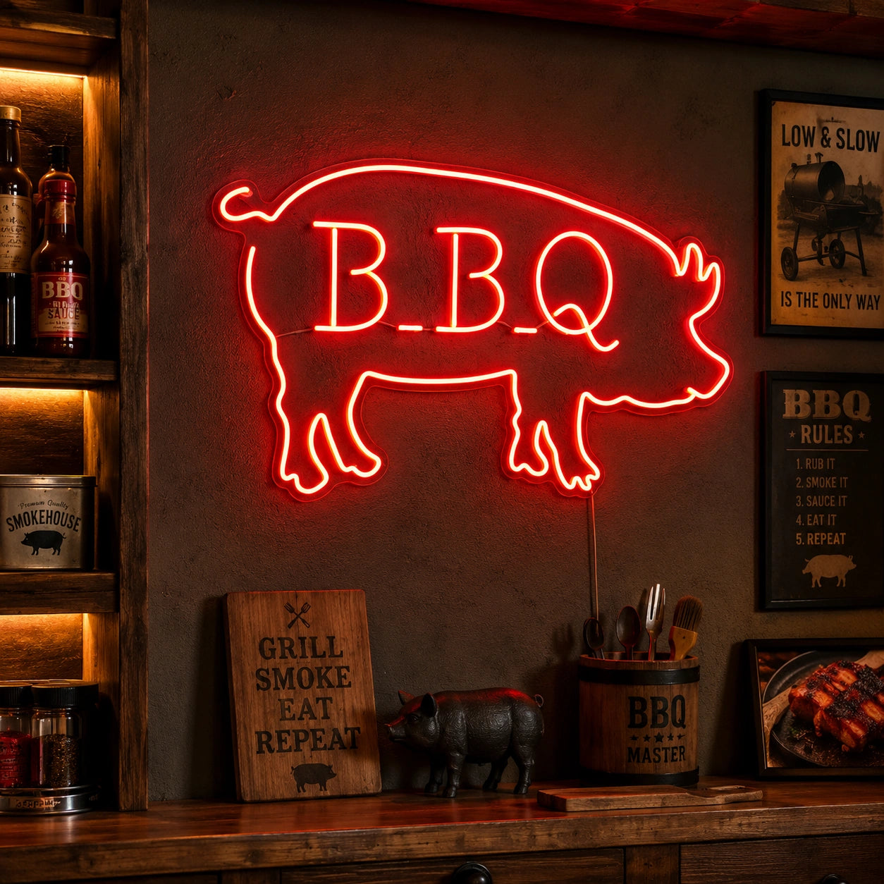 BBQ Pig Silhouette Neon Sign LED Neon Sign real lifestyle scene