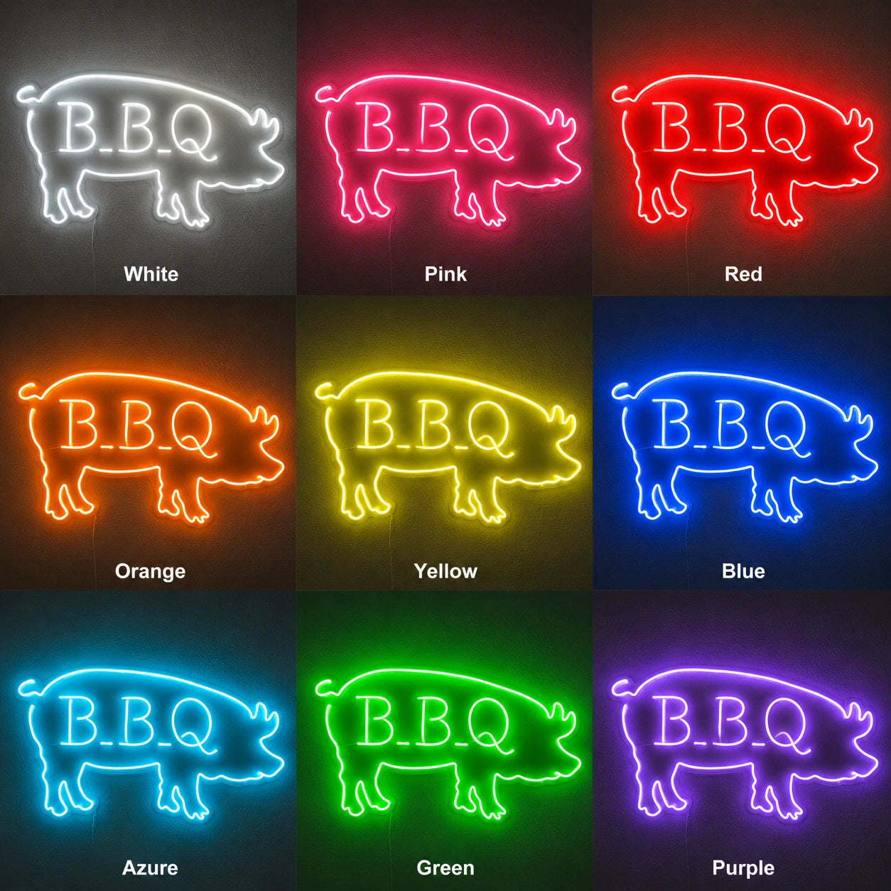 BBQ Pig Silhouette Neon Sign LED Neon Sign color grid