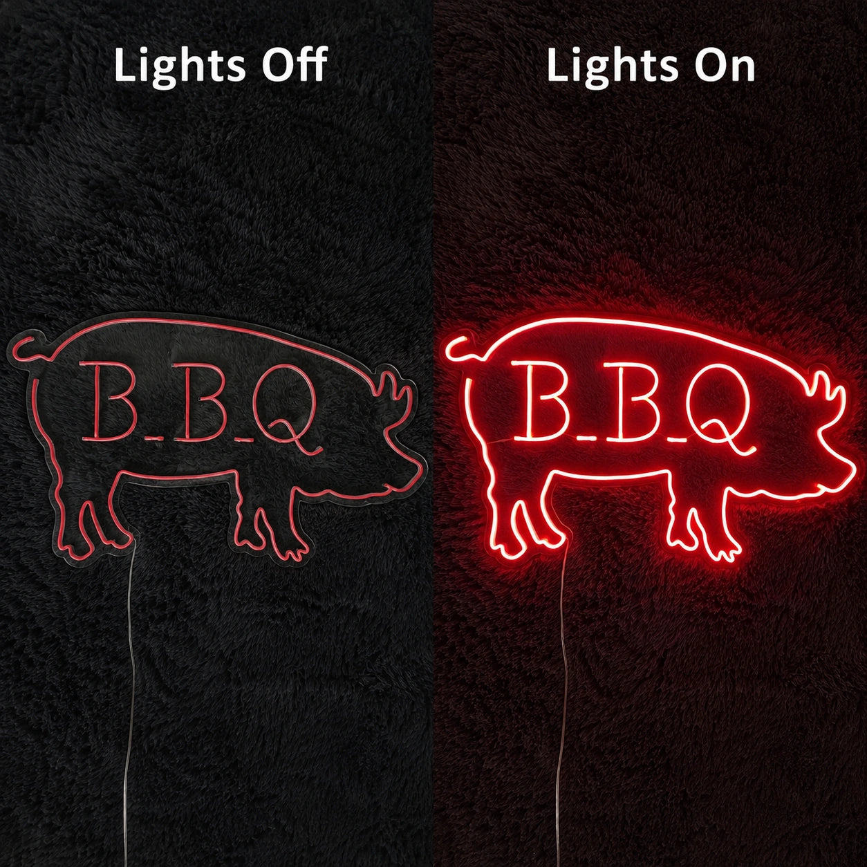 BBQ Pig Silhouette Neon Sign LED Neon Sign day and night comparison
