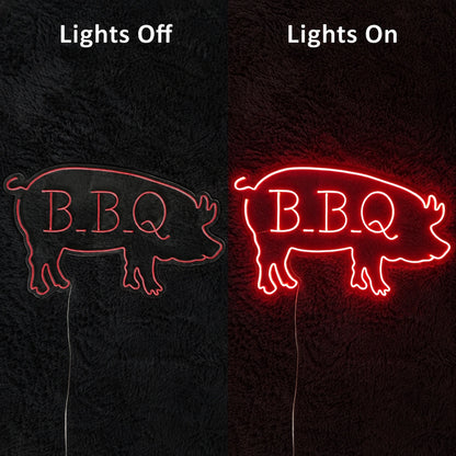 BBQ Pig Silhouette Neon Sign LED Neon Sign day and night comparison