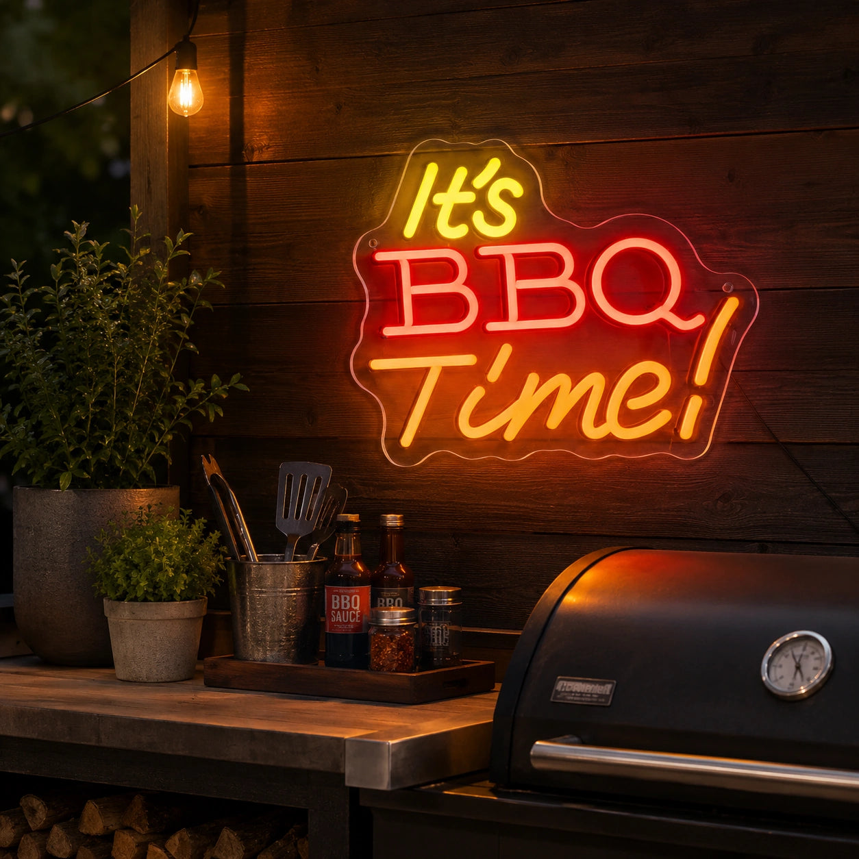 BBQ Time Neon Sign Wall Art LED Neon Sign real lifestyle scene